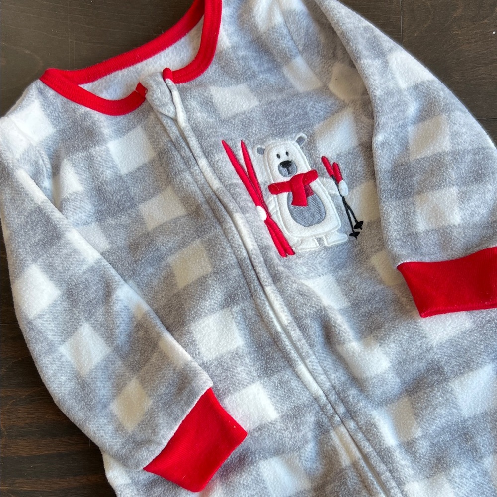 Gray and Red Checkered Bear 12M Onesie
